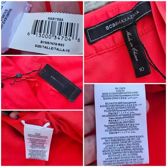 Cut Out Halter Dress BCBGMaxAzria Maryssa Size 10 Red/Orange Pink Stretch Ruffle - Picture 4 of 11
